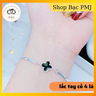 Lắc tay nữ 🔥SIÊU HOT🔥 vòng tay bạc nữ cỏ 4 lá sơn đen mặt thiết kê đọc lạ, mới nhất năm nay