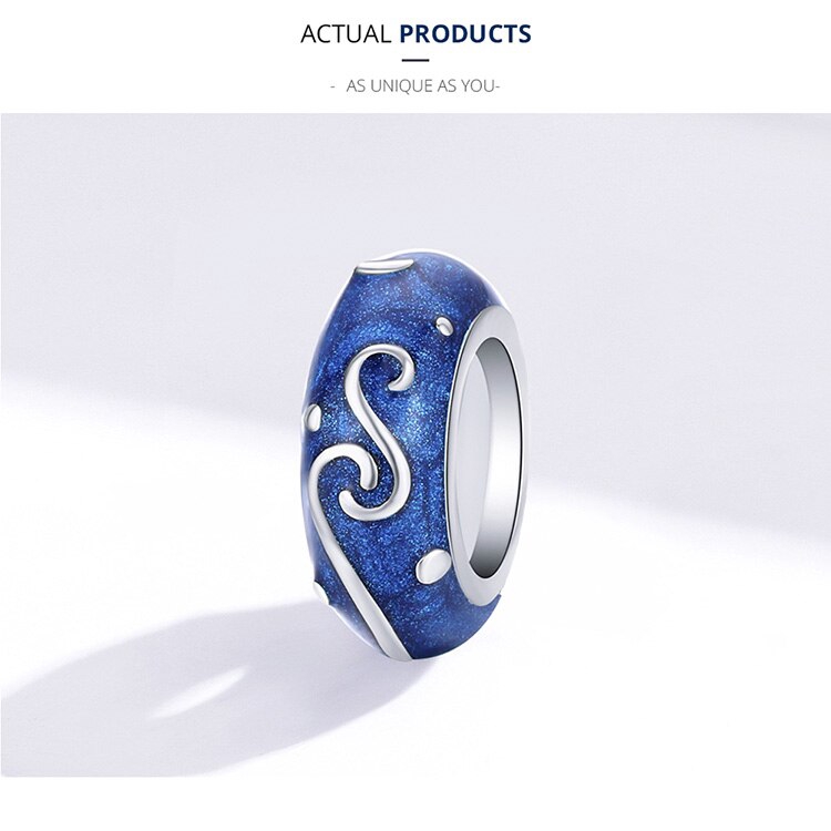 Mặt Phụ Kiện Bamoer SCC1388 Bằng Bạc 925 Màu Xanh Lam Họa Tiết Trời Đêm Trang Trí Vòng Tay Độc Đáo