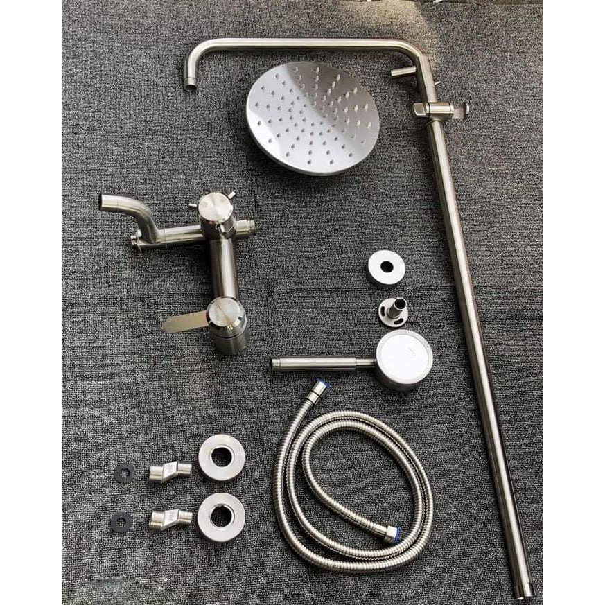 Bộ sen cây tắm đứng nóng lạnh inox 304 tăng áp Lệch - Loại bát sen và tay sen tăng áp