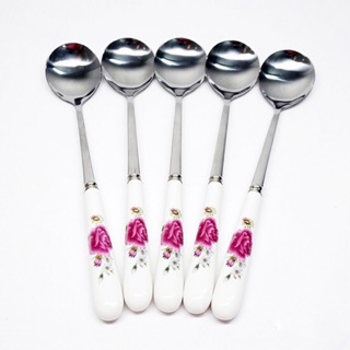 Thìa inox cán sứ cho bé qam93