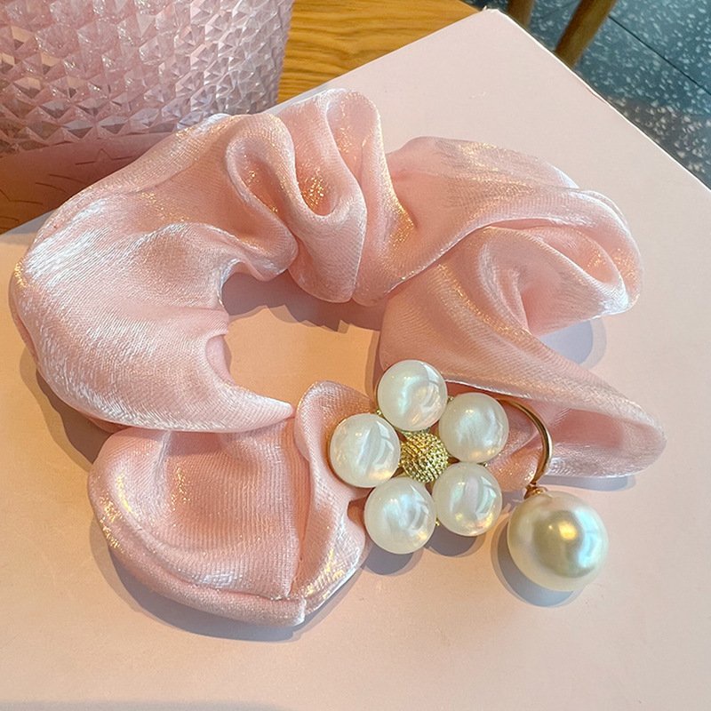 Dây buộc tóc, cột tóc scrunchies voan lụa CÁNH HOA NGỌC màu trơn Hàn Quốc