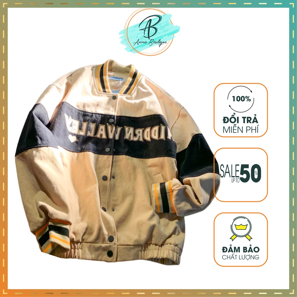 [Có Ảnh Thật] Áo Bomber Unisex Nỉ Phối Chữ Valley Form Rộng Phong Cách Hàn Quốc Anne Boutique Mã 531