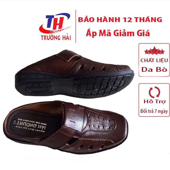 Giày sục nam da bò cao cấp Mùa Hè Màu Nâu Trường Hải May đế chắc chắn TH1320