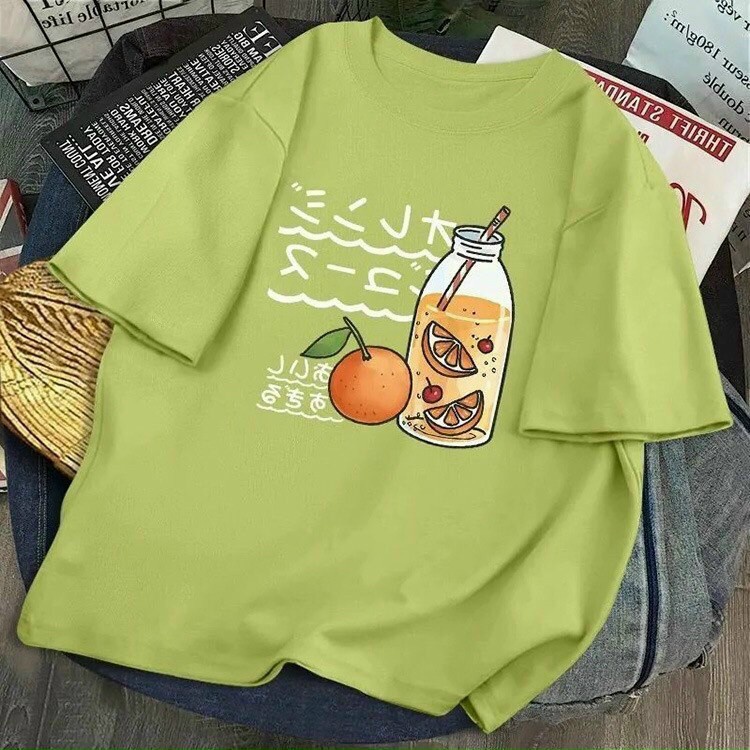 Áo thun tay lỡ form rộng  unisex nam nữ mặc đều đẹp in hình trái cây t33   ly trái cam NHƯ Ý
