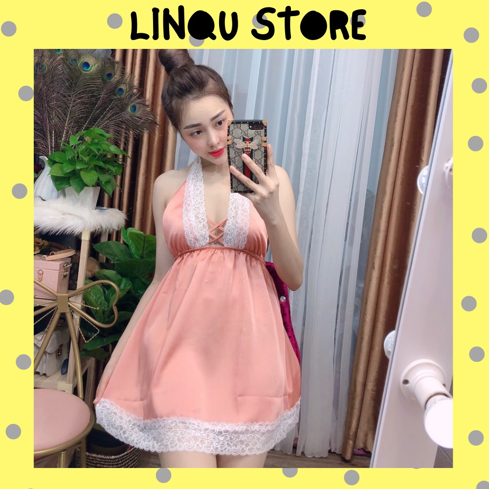 Váy ngủ sexy   FREESHIP Váy ngủ sexy phối ren mềm mịn Freesize dưới 60kg - Linqu Sleepwear