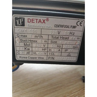 Máy Bơm Ly Tâm Detax CMA 150 ( 1.1kw)