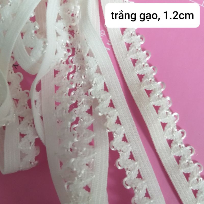 Chun viền màu trắng gạo, size 1.2 cm và 1.4cm (5m/10k)