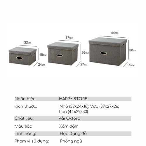 Hộp vải đựng đồ đa năng gấp gọn, chất liệu Oxford, kích thước đa dạng phù hợp với nhiều không gian sử dụng