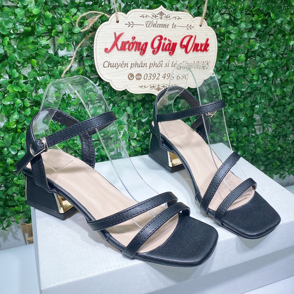 Giày cao gót nữ đế vuông quai chéo 5p phân Thiên Hương VNXK BP1M138 Sandal cao gót nữ xăng đan công sở đi làm đi học