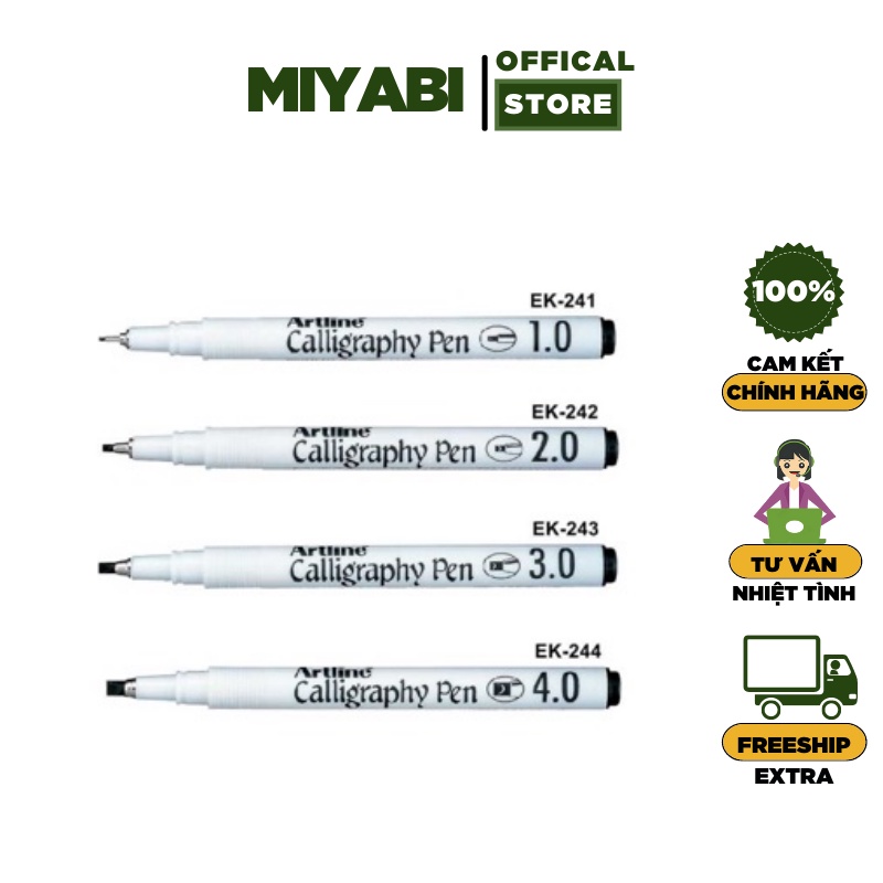 Bút viết Thư Pháp Artline - Bút vẽ bản đồ Ngòi 1.0 / 2.0,/ 3.0 / 4.0 / 5.0  / 6.0 / 10.0 mực đen , dễ dàng đổ mực