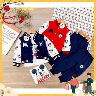 SET BÉ TRAI 3CT MICKEY KHOÁC NỈ BOMBER + ÁO THUN + QUẦN NỈ