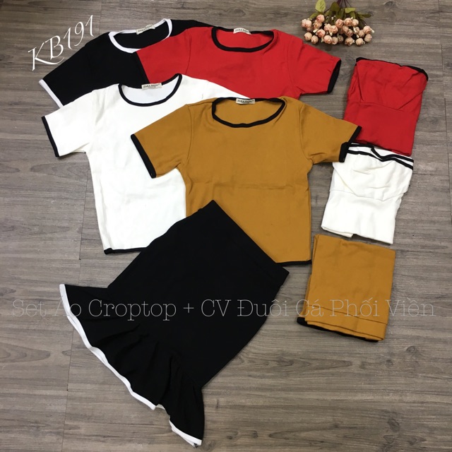 Set Áo Croptop + Chân Váy Đuôi Cá Phối Viền - SD01