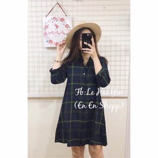 Đầm sơ mi caro form dài