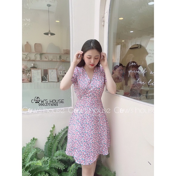 Đầm hoa đắp chéo thắt nơ eo ( có bigsize )