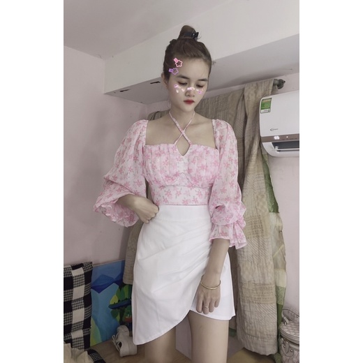 Set hoa dây chân váy trắng
