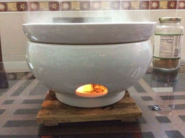 Bếp cồn, tô sứ trắng hấp, giữ nóng thức ăn Bát Tràng