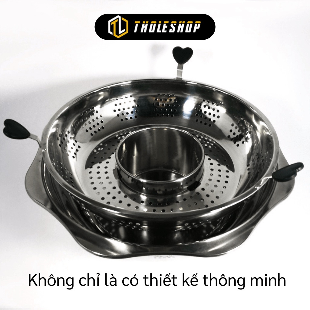 [SGD] Nồi Lẩu - Nồi Nấu Lẩu Inox Xoay 2 Tầng Lọc Đồ Ăn Và Nước, Dùng Bếp Gas Và Bếp Từ 9156