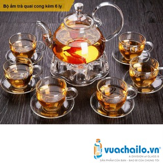 BỘ ẤM TRÀ THỦY TINH QUAI VÒNG BẾP NẾN 600ML