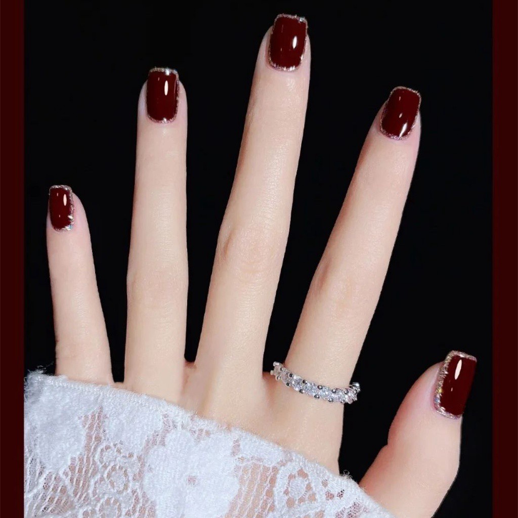 Bộ 24 Móng Tay Giả Ngắn Màu Trơn Đầu Oval Có Thể Tháo Rời