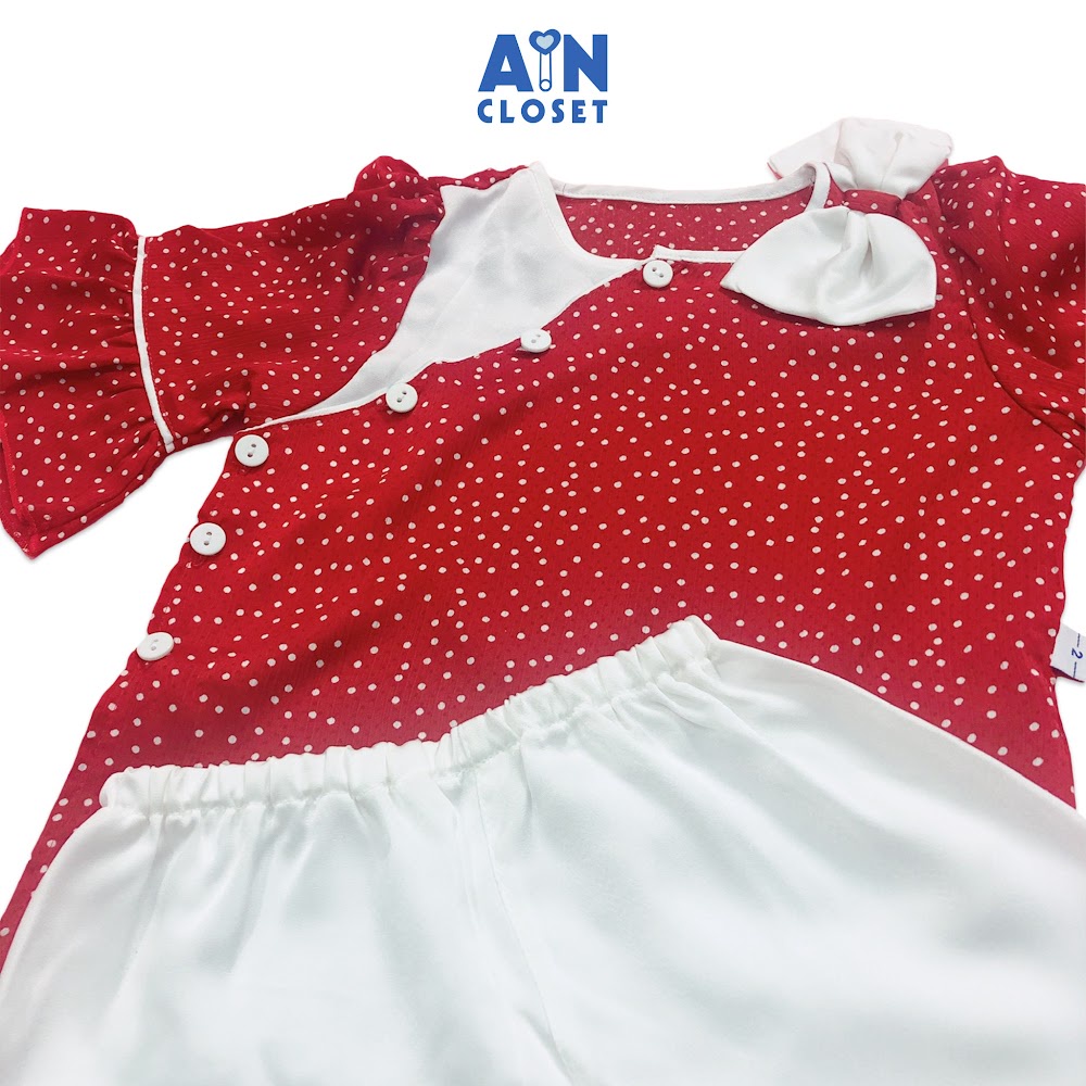 Bộ áo dài bé gái họa tiết Bi đỏ lụa san hô - AICDBGSVFYVR - AIN Closet
