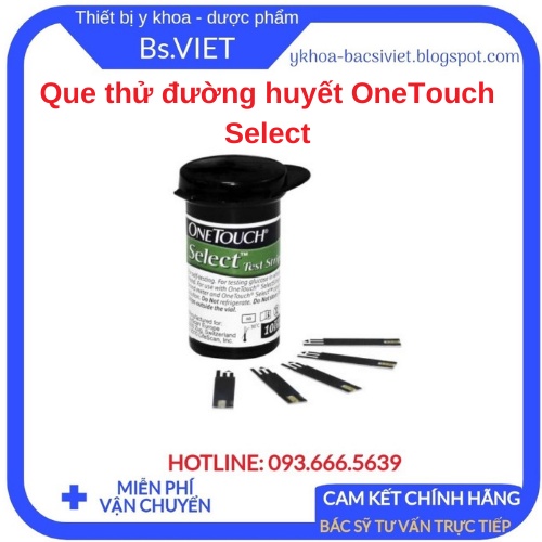 Que Thử Đường Huyết OneTouch Select LIFESCAN-Hộp 10 que, sử dụng công nghệ cảm ứng điện cực, độ chính xác đến 99%-Bsviet