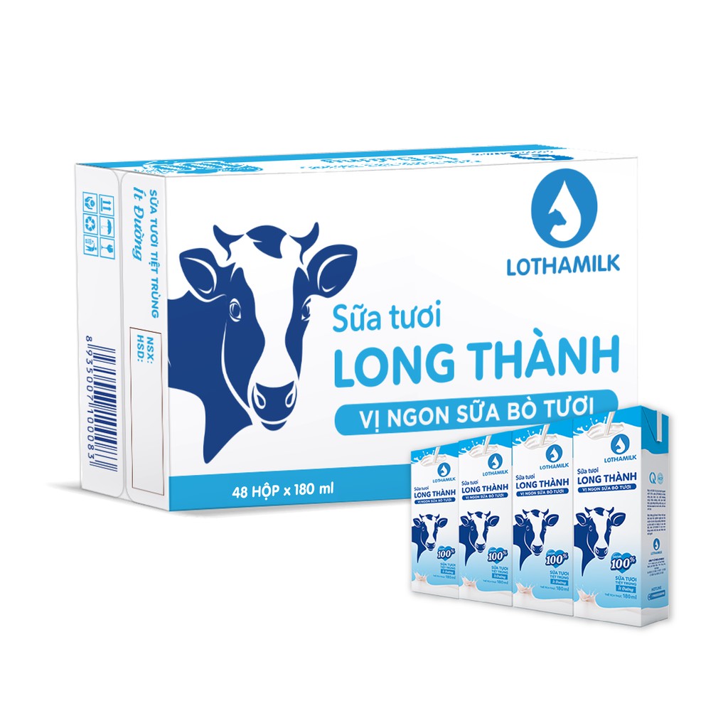 Sữa tươi tiệt trùng Lothamilk ít đường ( Lốc 4 hộp × 180ml )