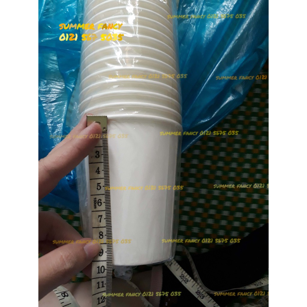 50 Cốc giấy 240ml trắng trơn đựng chanh nóng, ly 8oz nắp đen - Paper Cup Thu