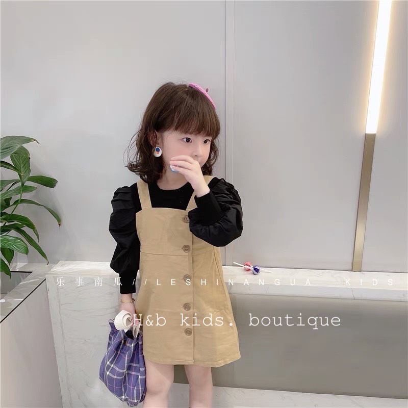 Set Yếm Kaki + Áo Tay Bồng Xinh Xắn Cho Bé Gái (10-20kg)