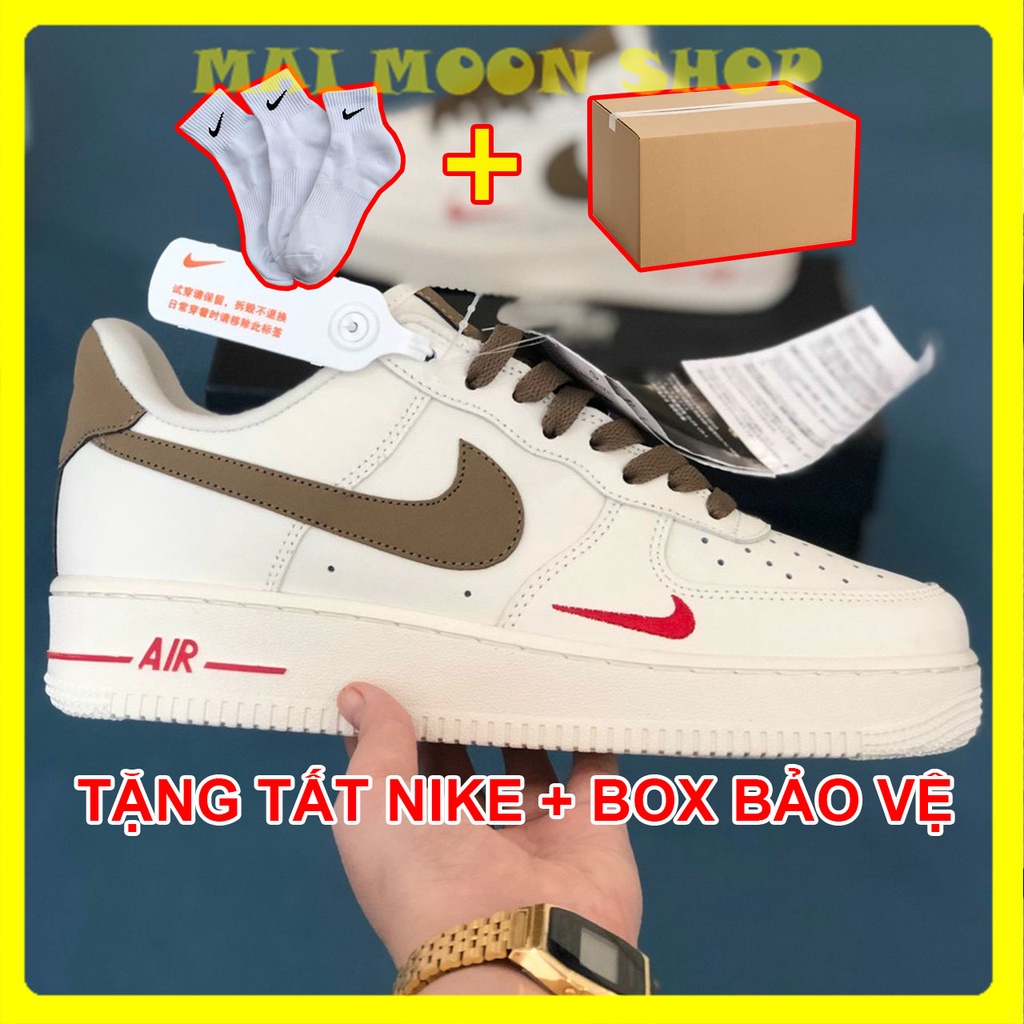 Giày_Nike Air Force 1 CusTom Vệt Nâu, Giày AF1 Brown Bản Cao Cấp 1:1 Chuẩn Trung Full Box, Full Phụ Kiện