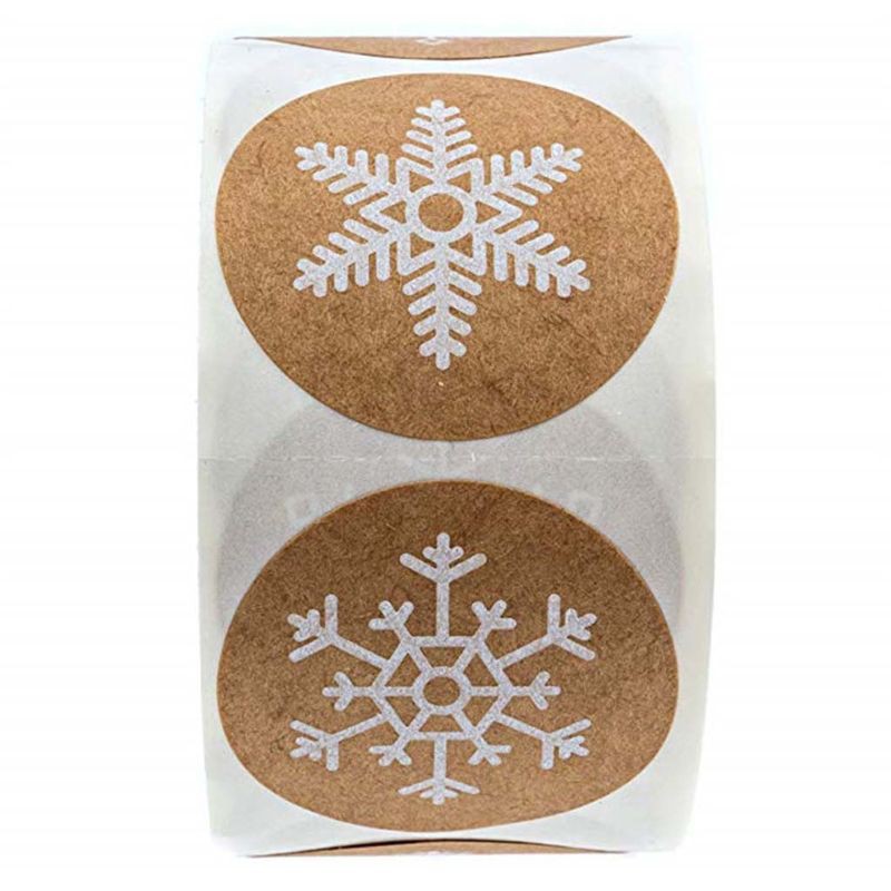 SHAS 500pcs/roll Round Kraft 7 Styles Christmas Snowflake Stickers Seal Labels Scrapbooking Stationery Decor