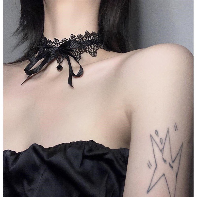 vòng cổ choker ren phối vải gân thiết kế nơ  mã Da-001