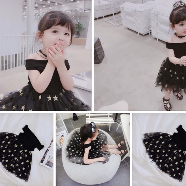 VÁY SAO ĐEN XOÈ TRỄ VAI