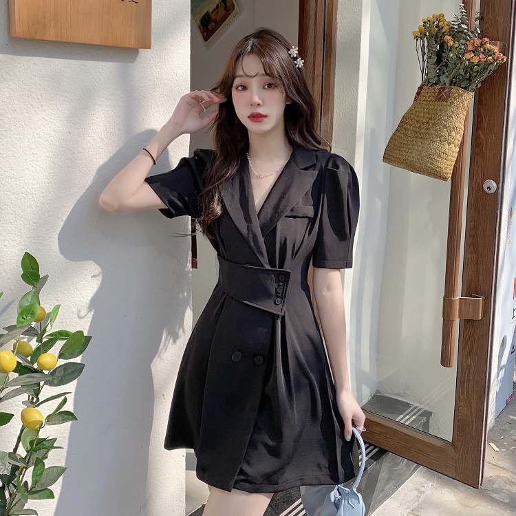 Đầm váy cổ vest công sở thiết kế cao cấp dáng xòe eo tôn dáng thời trang đi làm, đi tiệc