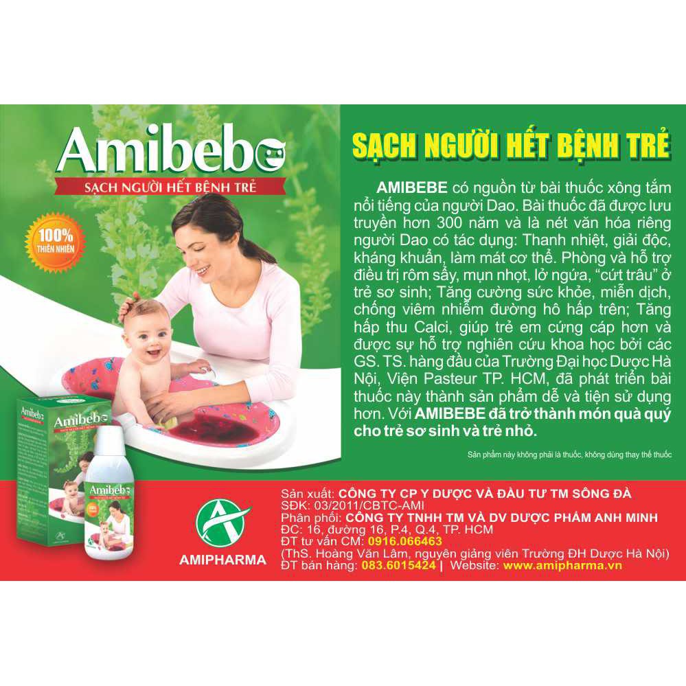 Sữa tắm thảo mộc trị rôm sảy amibebe ( Nước lá tắm cho bé ) Chai 250ml