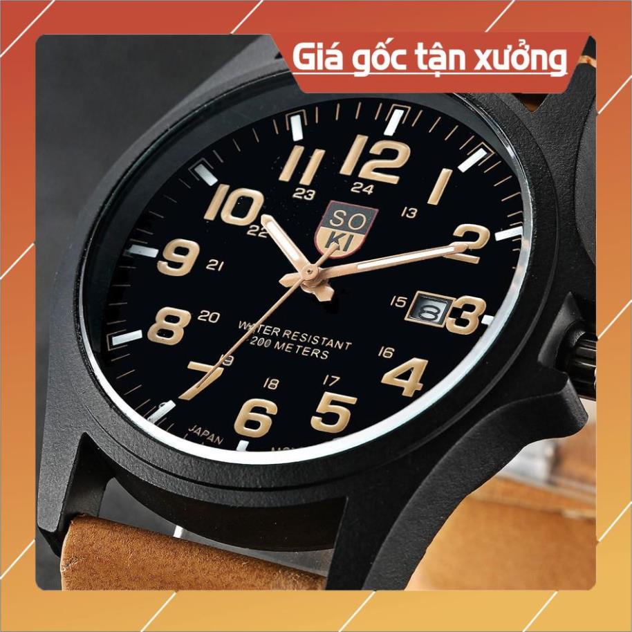 Đồng hồ thời trang nam đẹp Soki SK02 dây da mềm đeo êm tay