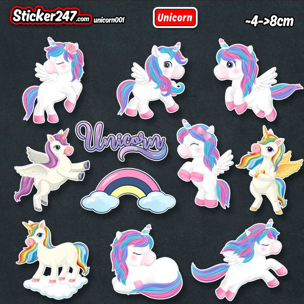 Sticker Unicorn 🌈𝑭𝒓𝒆𝒆𝒔𝒉𝒊𝒑 Hình dán dễ thương, chống nước hình dán xe, vali, đàn, laptop, ván trượt, ipad