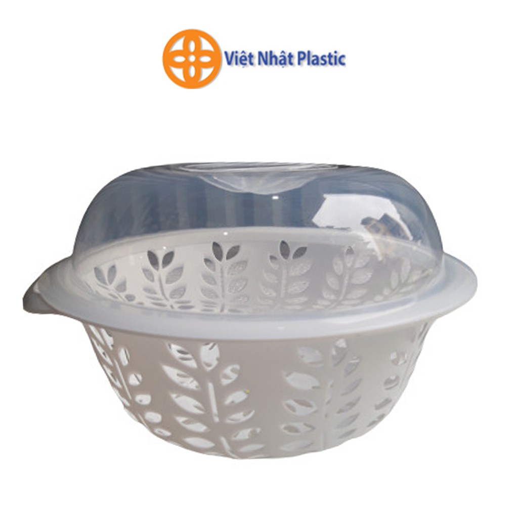 Bộ thau rổ nhựa rửa rau hoa quả đa năng có nắp đậy Việt Nhật Plastic