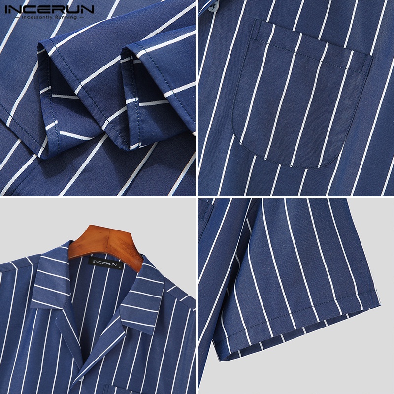 Áo sơ mi INCERUN tay ngắn kẻ sọc thông minh cho nam