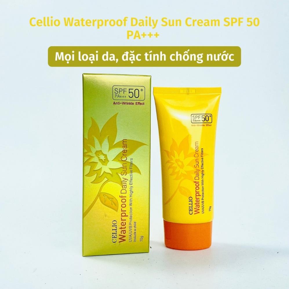 Kem chống nắng Hàn Quốc CELLIO SPF 50 PA+++ 70G . Dưỡng ẩm, trắng da, chống nước. Thành phần tự nhiên mọi loại da