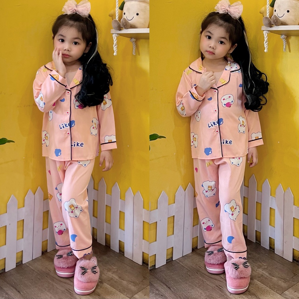 [11-22kg] Bộ đồ dài tay pijama kate lụa cho bé gái T184