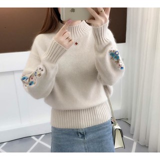 Áo len nữ thêu hoa vải mềm mại