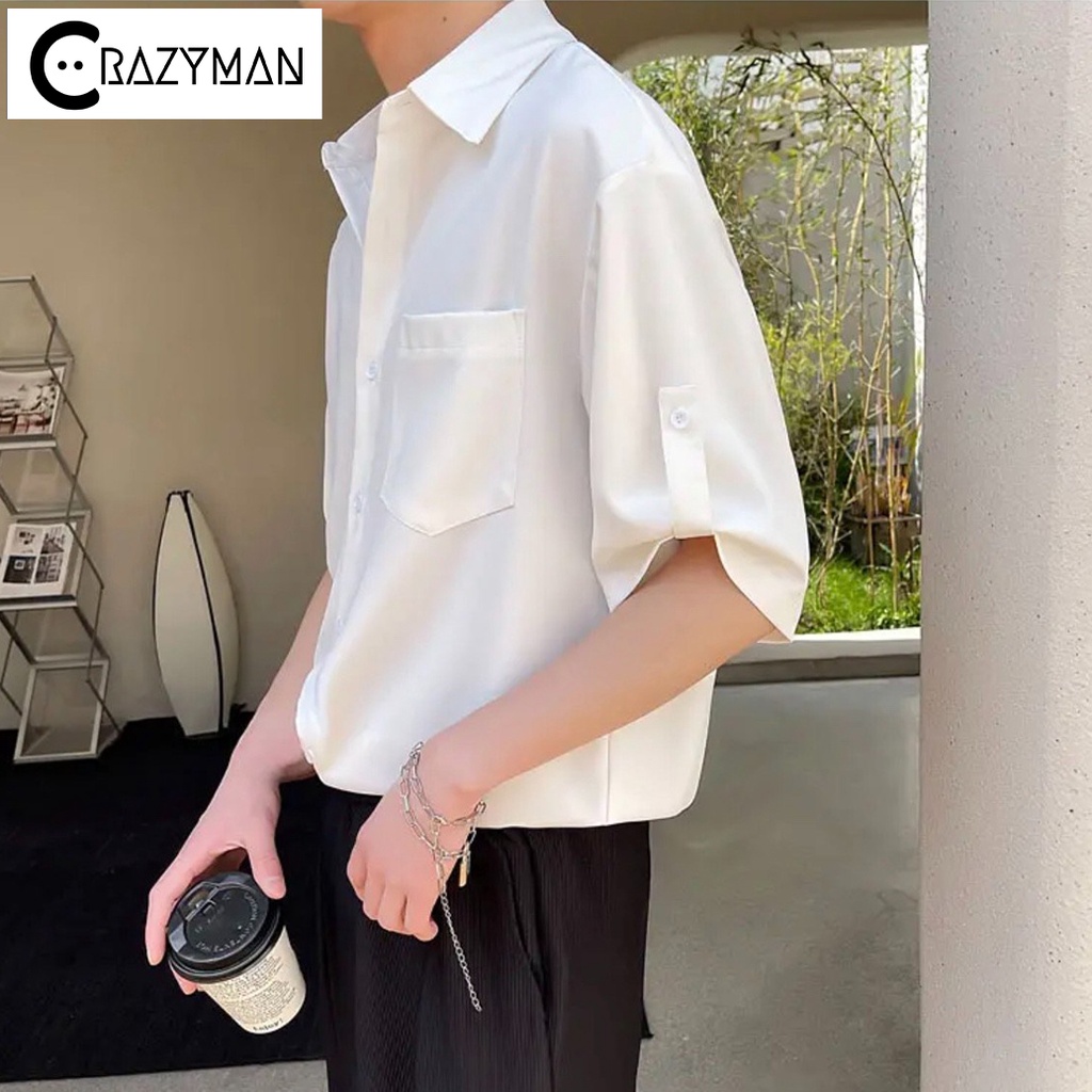 Áo sơ mi nam tay ngắn unisex form rộng phong cách Hàn Quốc , áo sơ mi nam tay lỡ 3 màu trắng đen nâu