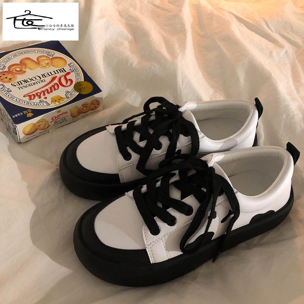 Giày Thể Thao Họa Tiết Bò Sữa Phong Cách Harajuku Thời Trang Xuân Hè
