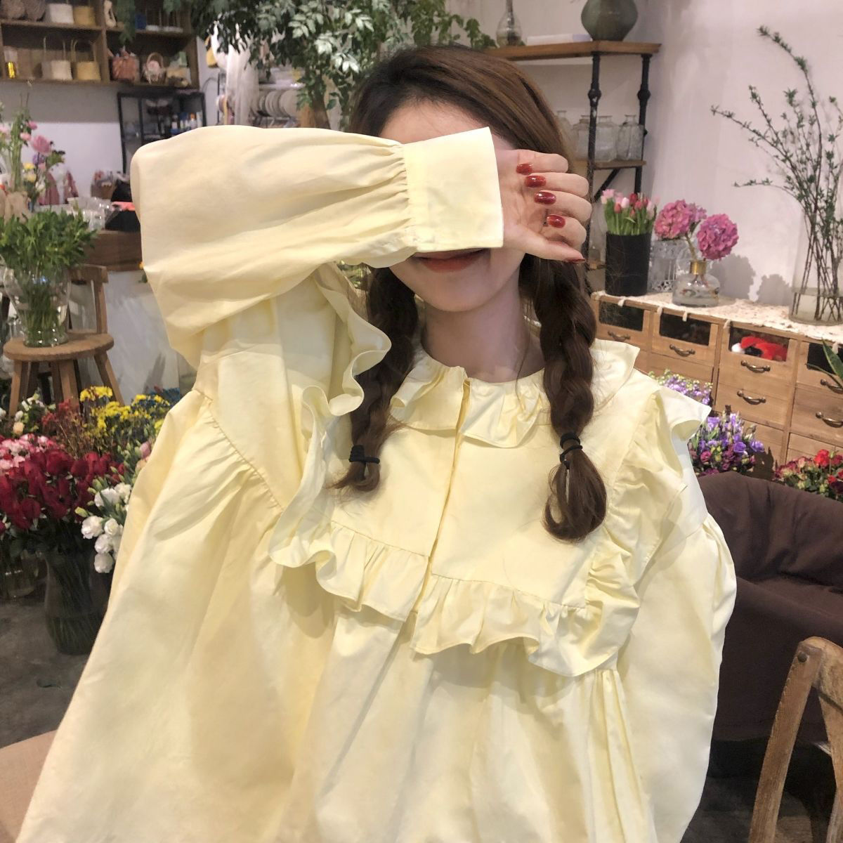 Áo sơ mi tay dài dáng rộng phong cách retro Pháp dành cho nữ 2021 | BigBuy360 - bigbuy360.vn