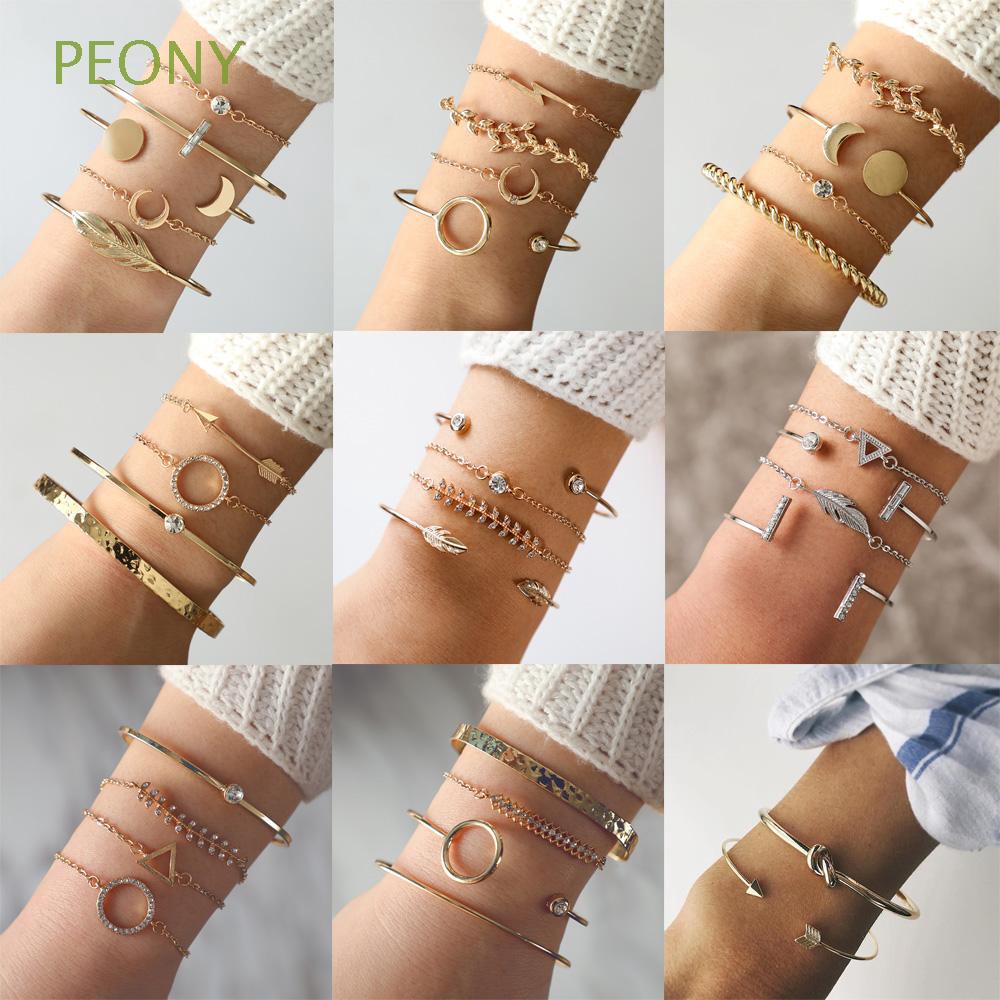 Bộ vòng tay hở nhiều hình dạng bằng hợp kim kẽm độc đáo