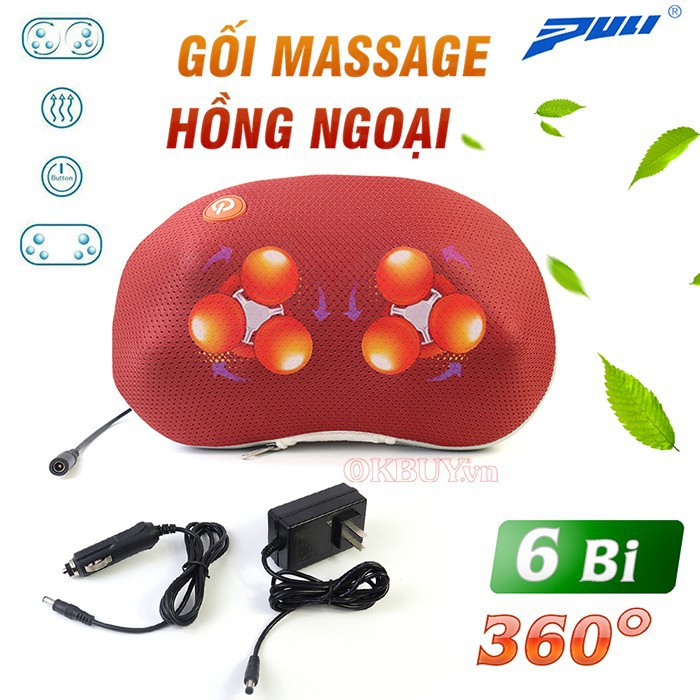 Gối massage hồng ngoại điều trị đau mỏi cổ 6 bi PULI PL-817B - CHÍNH HÃNG