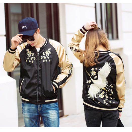 ÁO KHOÁC BOMBER THÊU, ÁO BOMBER THÊU HẠC CỰC ĐẲNG CẤP