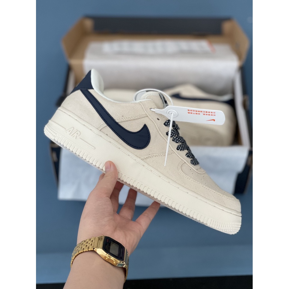 Giày Sneaker Nam Nữ - Giày Nike Air Force 1 AF1 Màu Be Viền Than Thể Thao Cổ Thấp Cao Cấp Full box + Bill