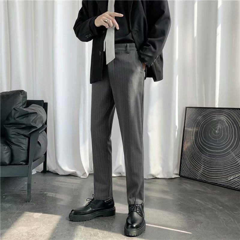 Korean style men's fashion plaid long pants with 2 optional colors