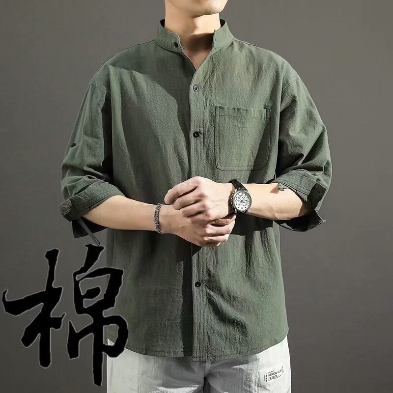 Áo Sơ Mi Nam Tay Lỡ Vải Lanh Thời Trang Hàn Quốc
